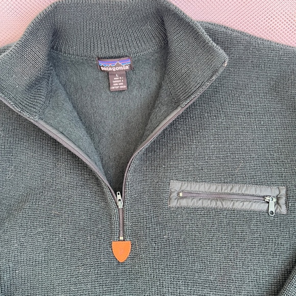 Patagonia Sweater Mens Green 1/4 Zip 100% Wool Made in Hong Kong Size L - Picture 3 of 5